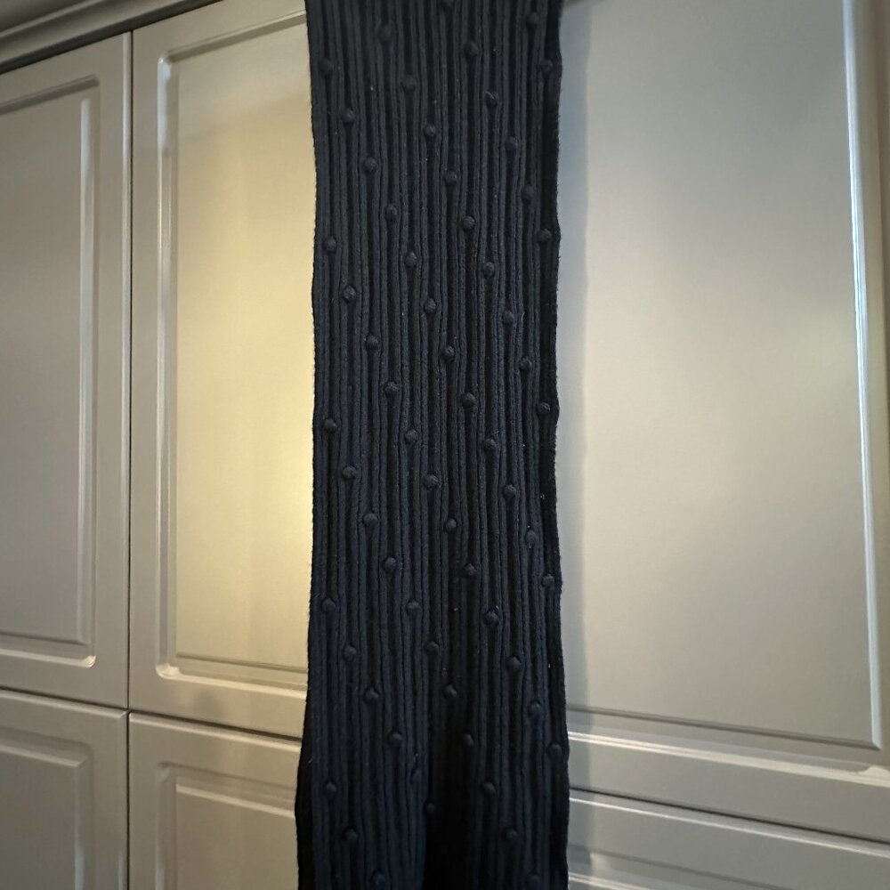 Black Knitted Scarf | Long Cozy Winter Wrap | Circle Design Detail